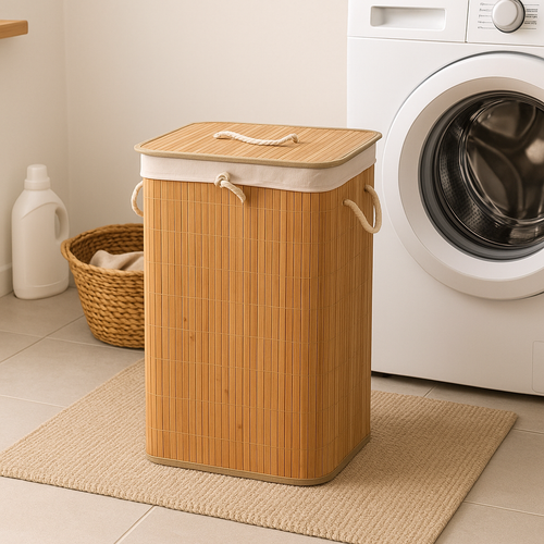 Bamboo Laundry Basket with Lid (60 cm X 40 cm X 30 cm)