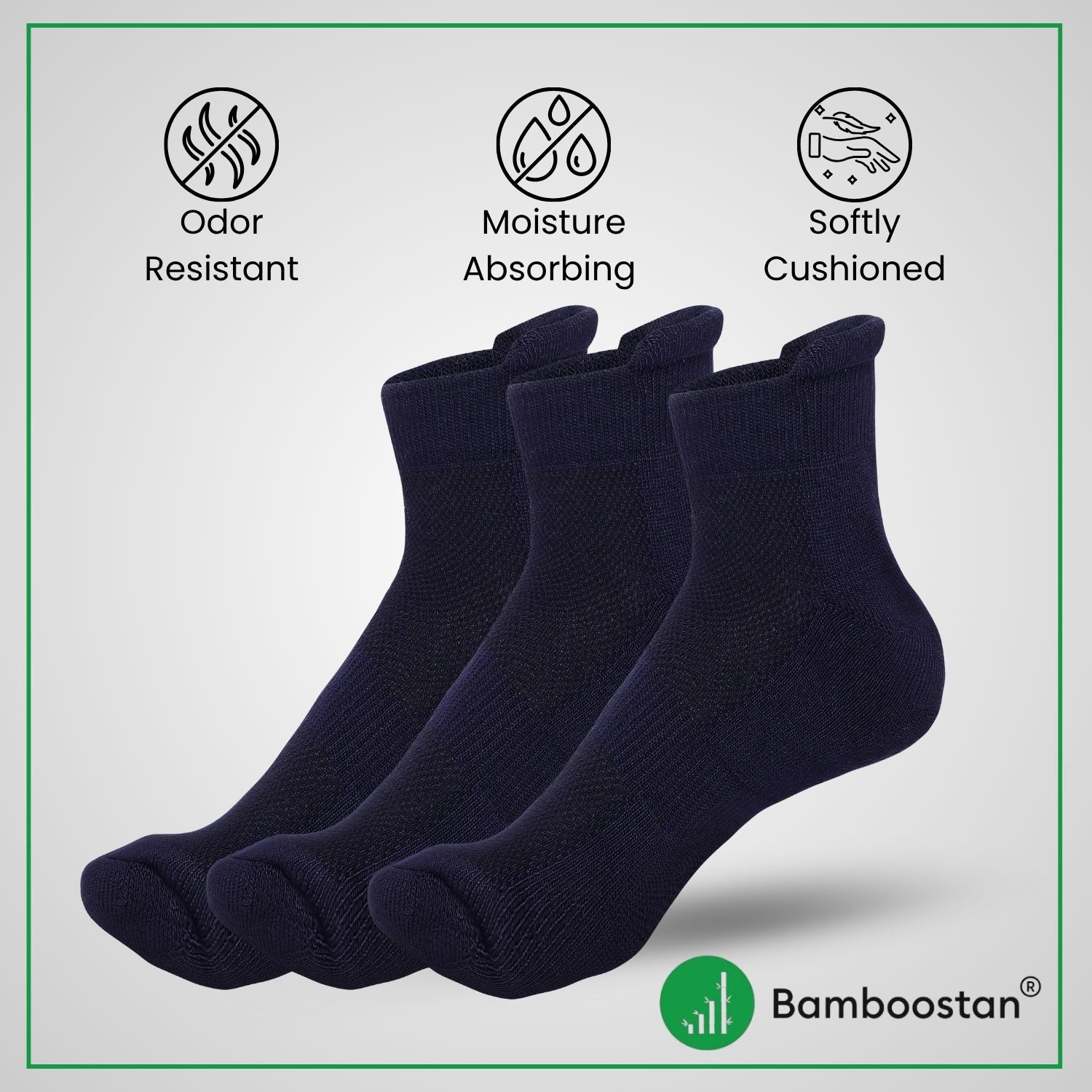 Bamboo Ankle Socks – Pack of 3 | Soft, Cushioned & Odor Resistant  | Navy Blue