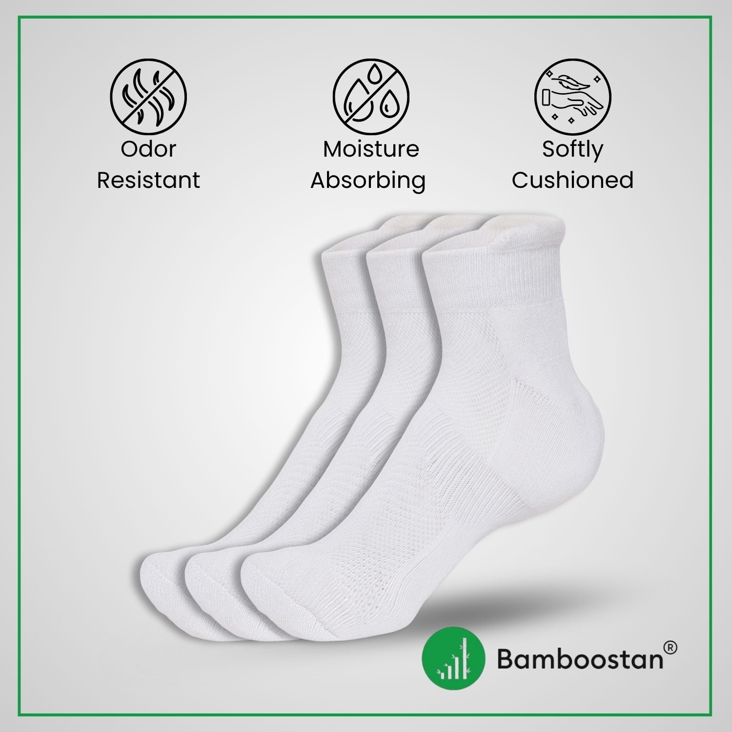 Bamboo Ankle Socks – Pack of 3 | Soft, Cushioned & Odor Resistant  | White