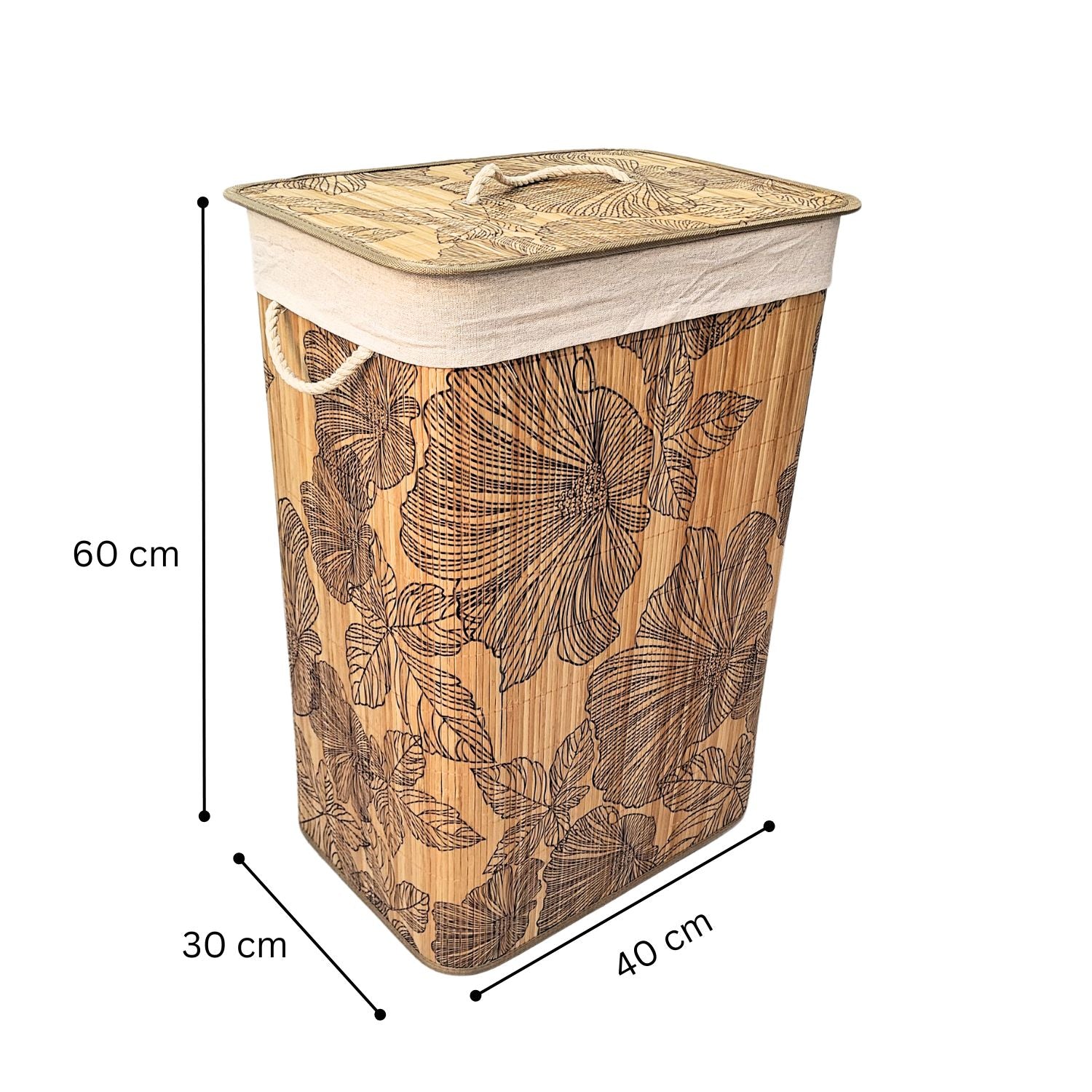 Bamboo Laundry Basket with Lid (60 cm X 40 cm X 30 cm)