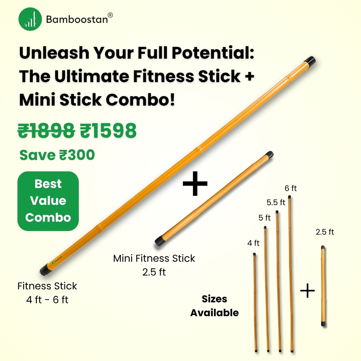 Bamboo Yoga and Fitness Stick – Bamboo Stick for Better Posture, Flexibility & Balance Training