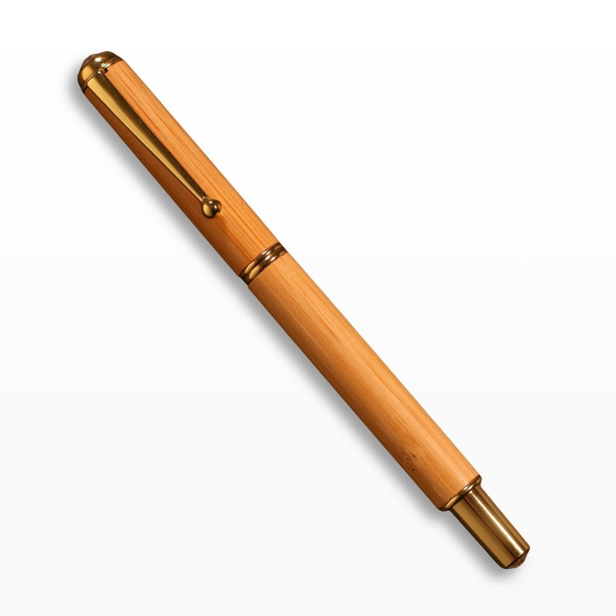 Bamboo Diamond Pen — natural bamboo barrel with polished gold clip, middle ring, and tapered nose cone, on white background