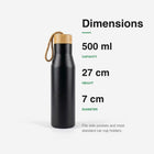 Dimensions: 500 ml capacity, 27 cm height, 7 cm diameter — fits side pockets and car cup holders
