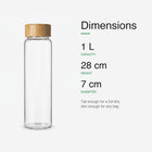 Bamboo Glass Bottle dimensions — 1L capacity, 28cm height, 7cm diameter