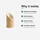 Bamboo Pen Stand PS-1 features — diagonal-cut design, solid bamboo, smooth finish, versatile capacity