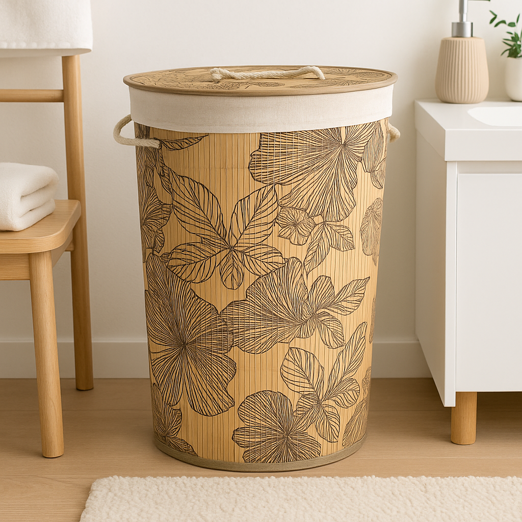 Bamboo Laundry Basket with Lid (60 cm X 40 cm X 30 cm)