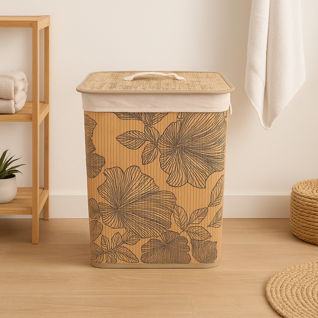 Bamboo Laundry Basket with Lid (60 cm X 40 cm X 30 cm)