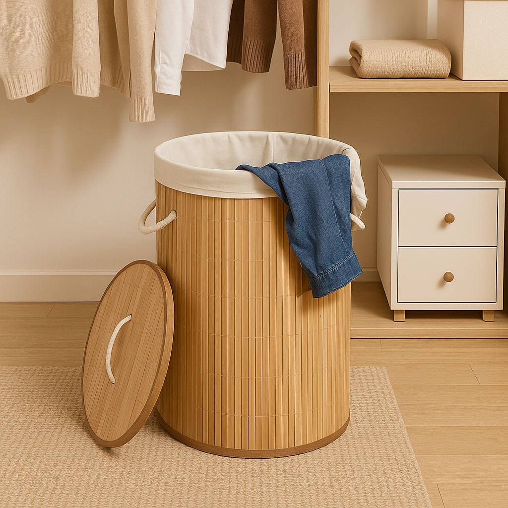 Bamboo Laundry Basket with Lid (60 cm X 40 cm X 30 cm)