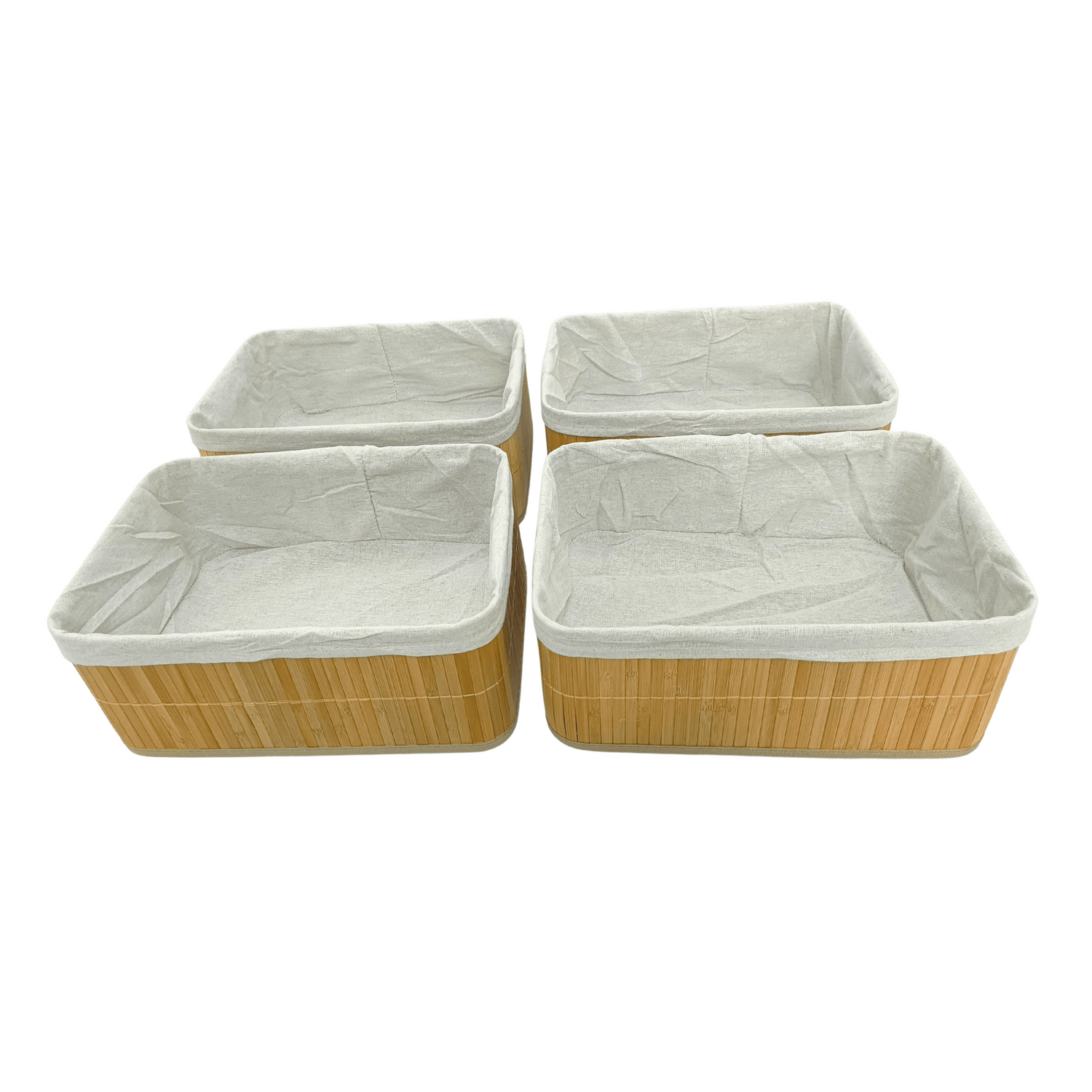 4-Piece Bamboo Storage Basket Set – Stackable Natural Organizer with Washable Lining
