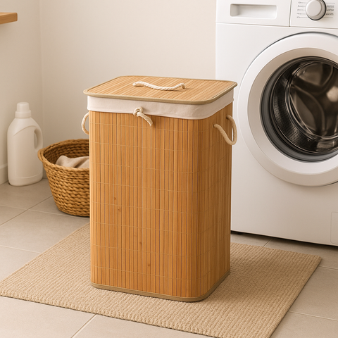 Bamboo Laundry Basket with Lid (60 cm X 40 cm X 30 cm)