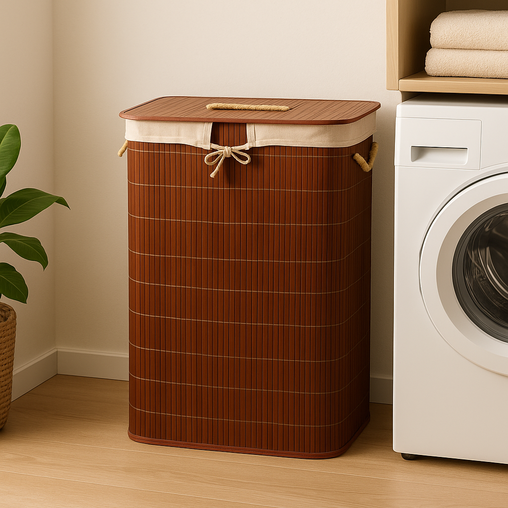 Bamboo Laundry Basket with Lid (60 cm X 40 cm X 30 cm)