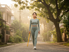 Walking a quiet dawn road with the Bamboo Safety Stick in hand