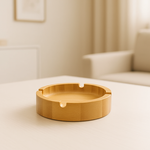 Round Bamboo Ashtray with Cigarette Rests (Pack of 2)