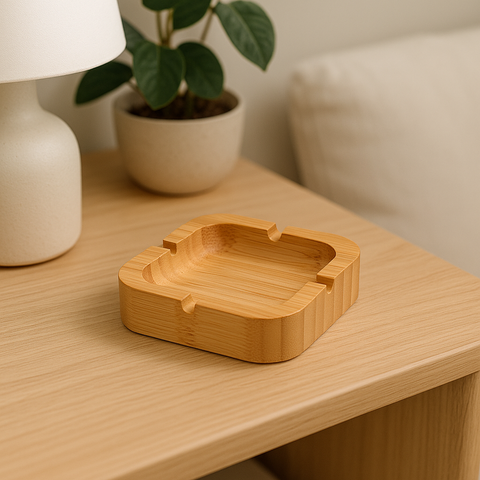 Modern Square Bamboo Ashtray with Cigarette Rests (Pack of 2)