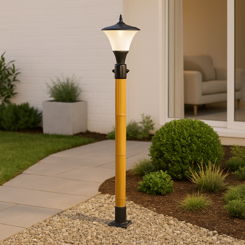 BambooLume Garden Lamp Post – Real Bamboo Pole with Electric Outdoor Lantern