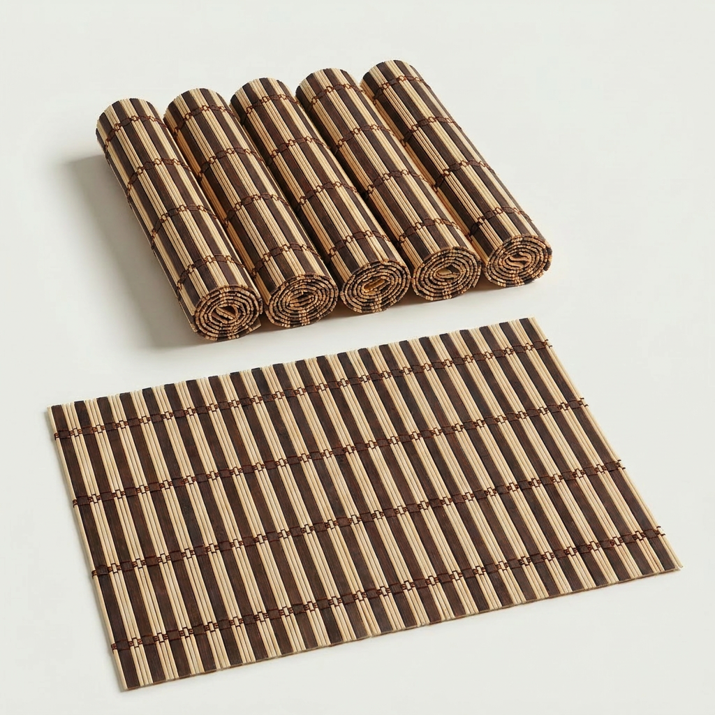 Heritage Weave Bamboo Placemats — Dark Brown & Beige