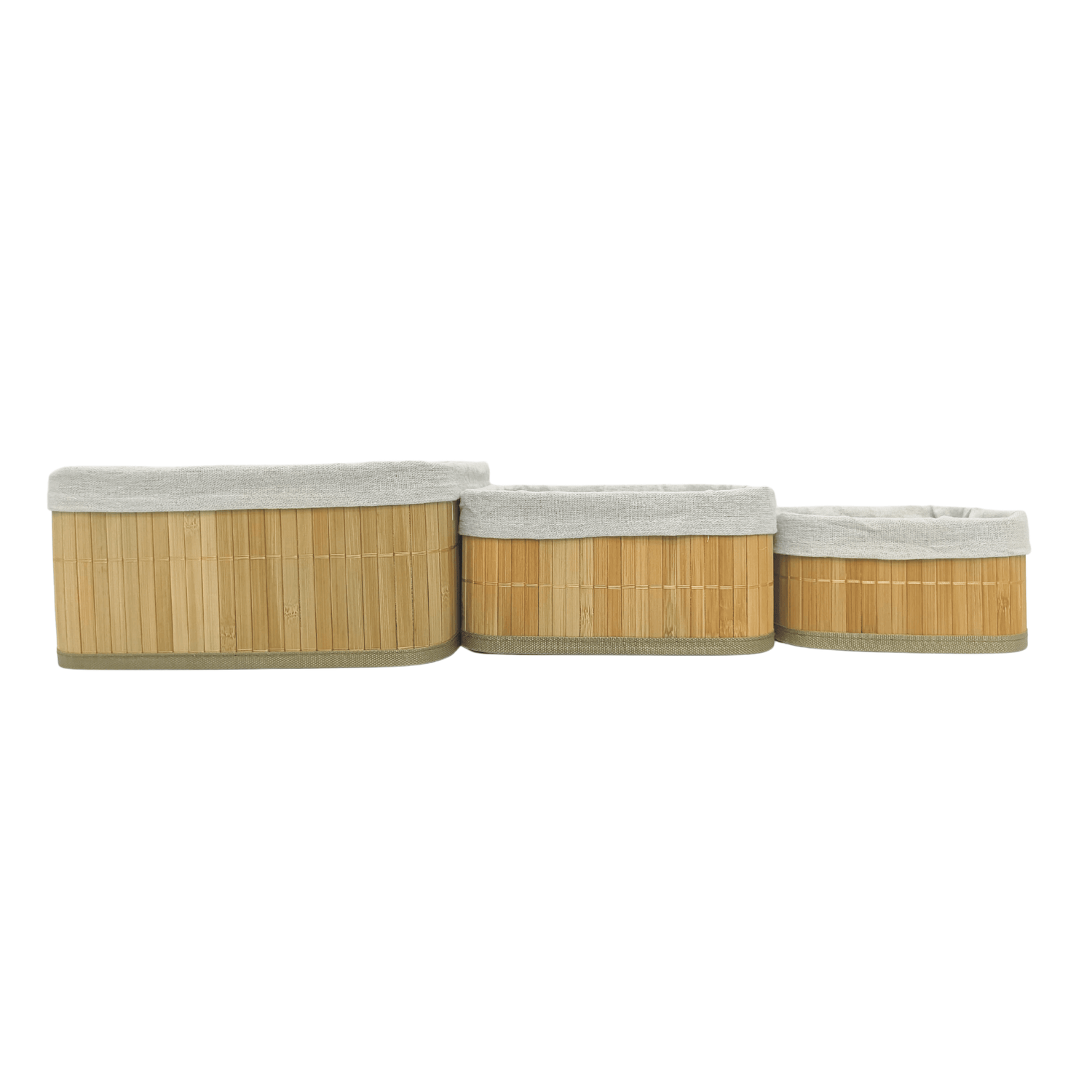 3-Piece Multi Size Bamboo Storage Basket Set (Square) – Natural Organizer with Washable Cloth Lining (Stackable & Nestable)