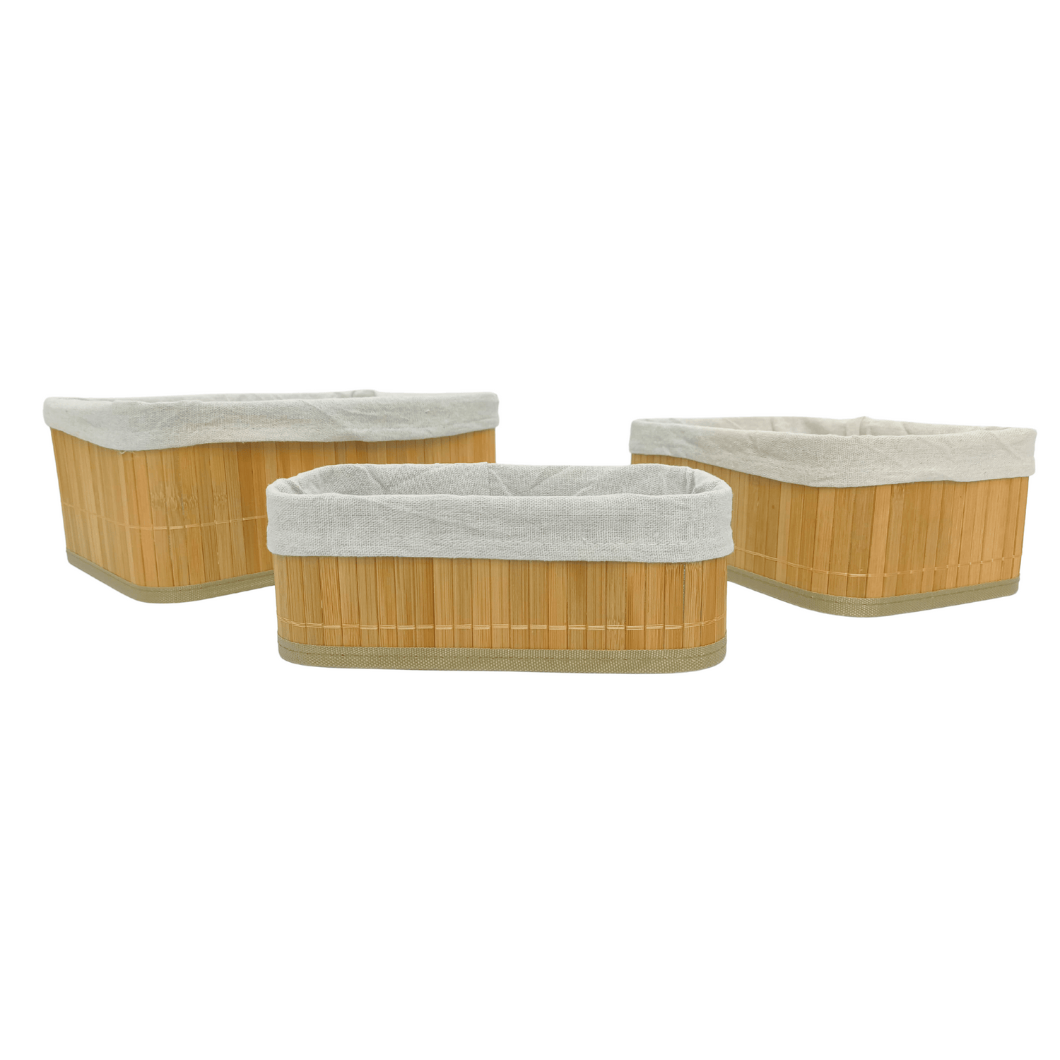 3-Piece Multi Size Bamboo Storage Basket Set (Rectangle)– Eco-Friendly, Lined, Multipurpose Organizers