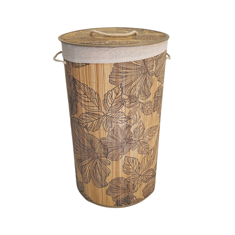 Bamboo Round Floral Laundry Basket