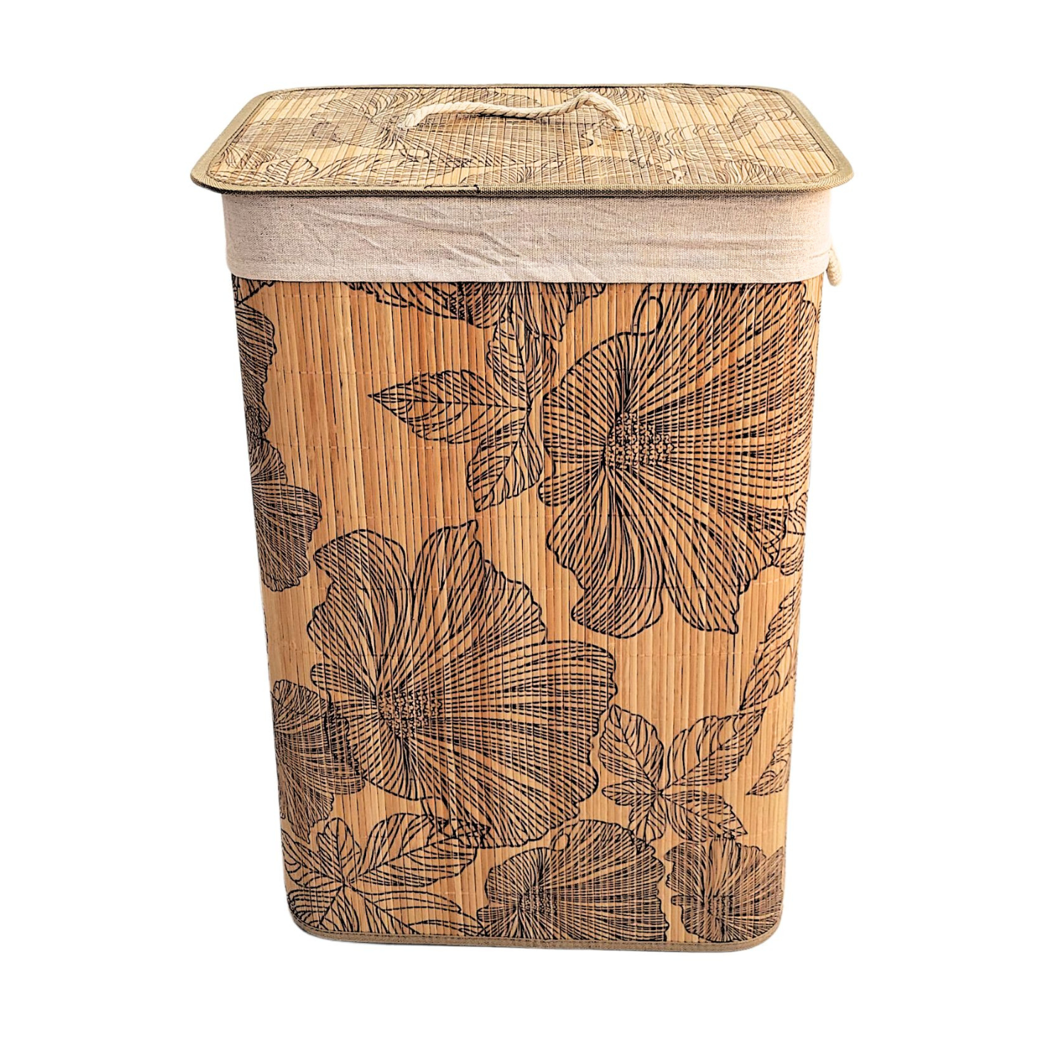 Bamboo Laundry Basket with Lid (60 cm X 40 cm X 30 cm)