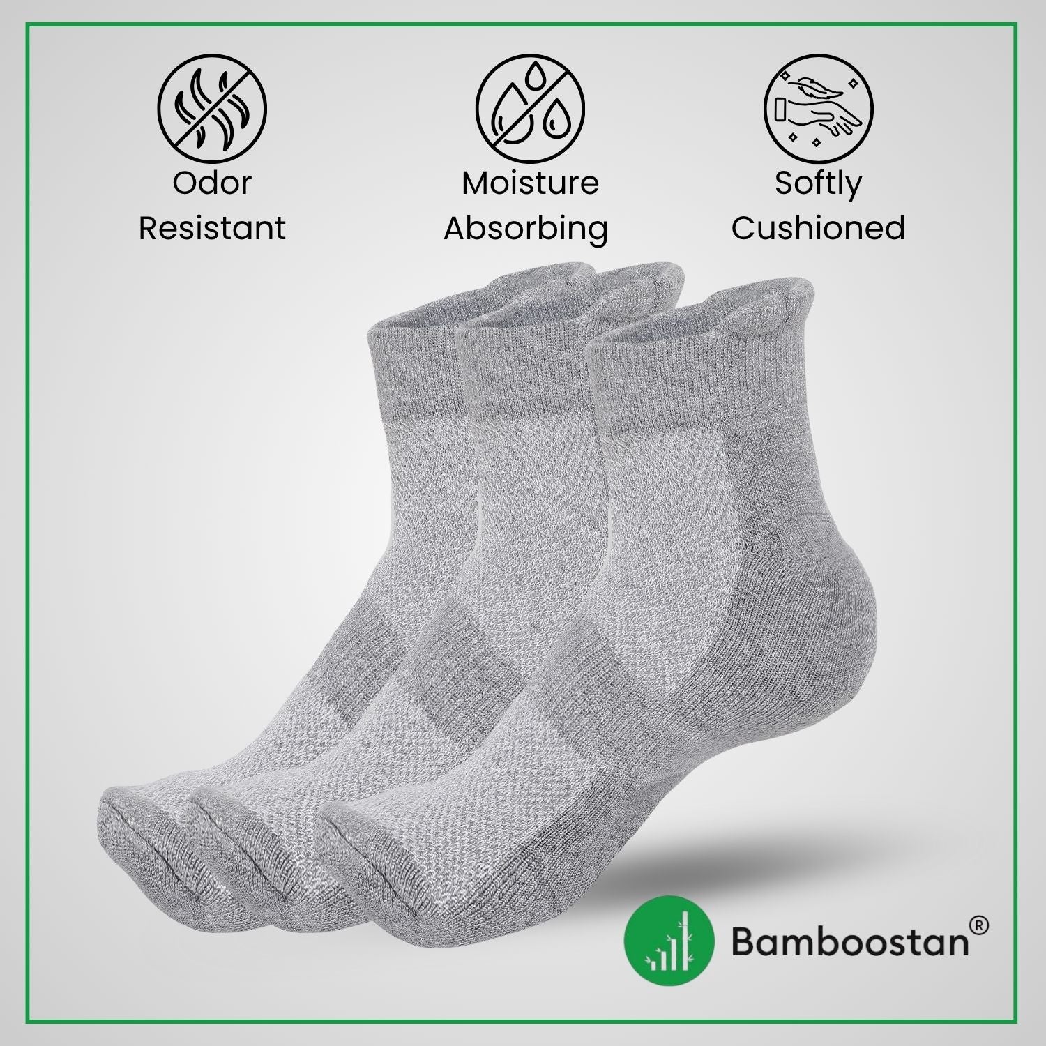 Bamboo Ankle Socks – Pack of 3 | Soft, Cushioned & Odor Resistant  | Gray