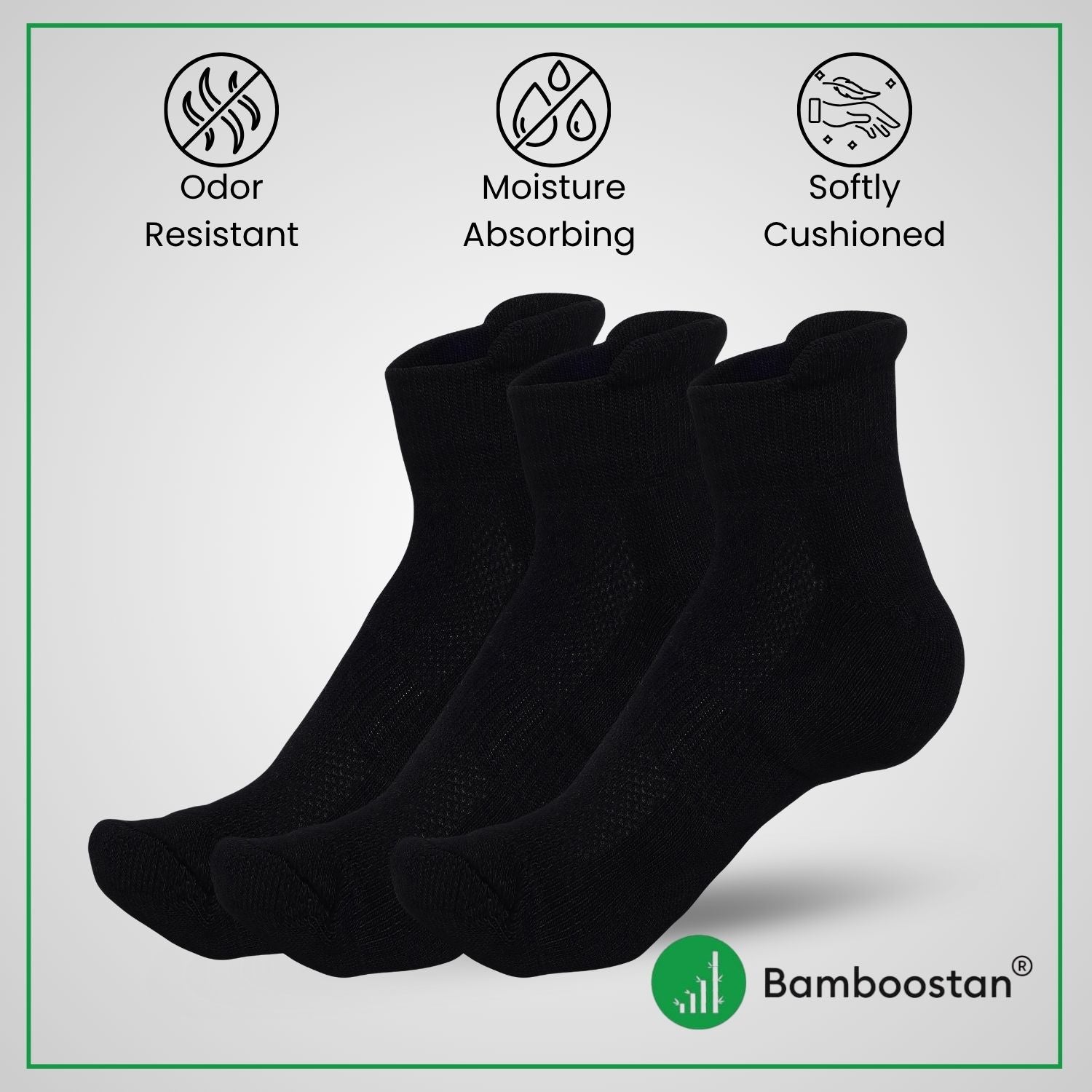 Bamboo Ankle Socks – Pack of 3 | Soft, Cushioned & Odor Resistant  | Black