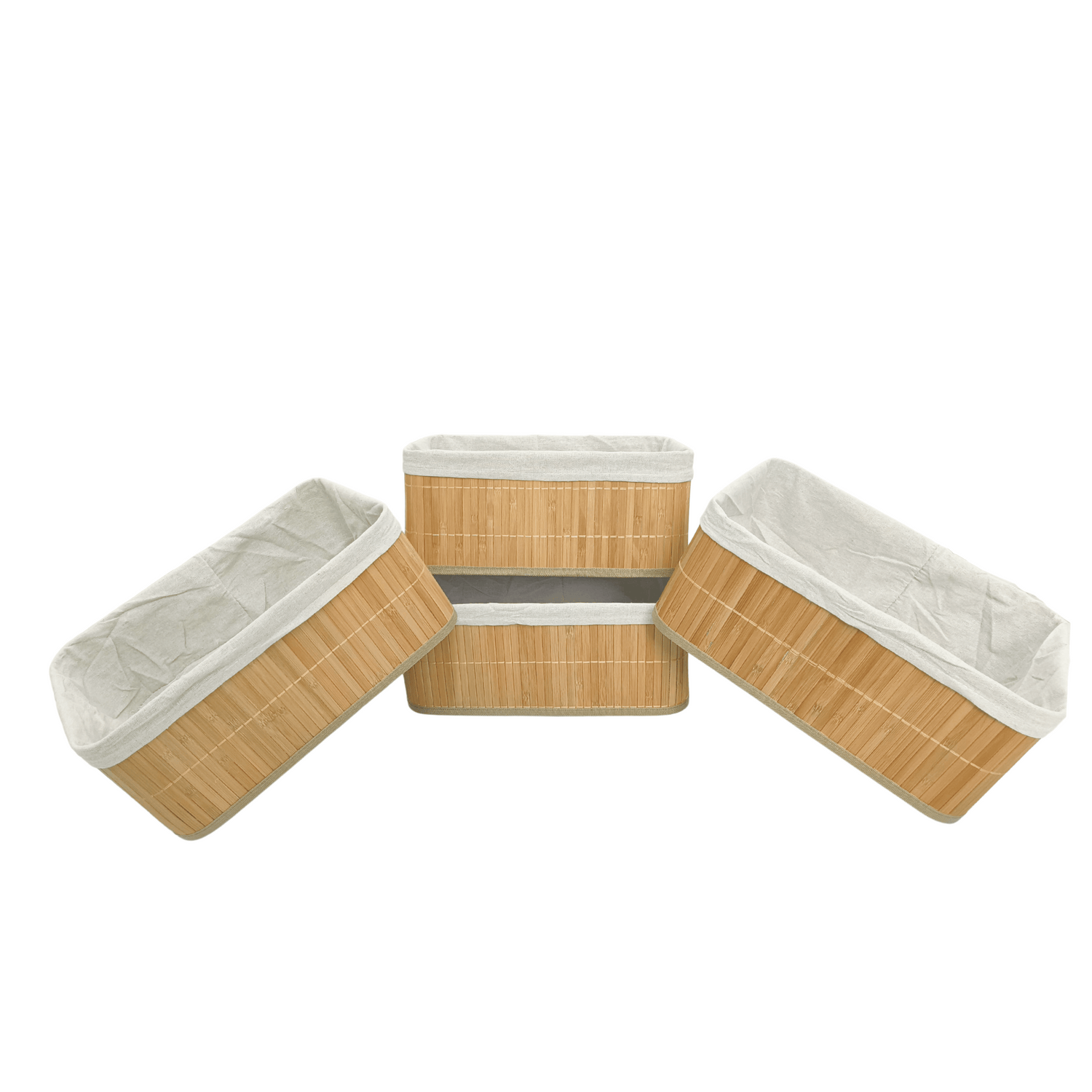 4-Piece Bamboo Storage Basket Set – Stackable Natural Organizer with Washable Lining