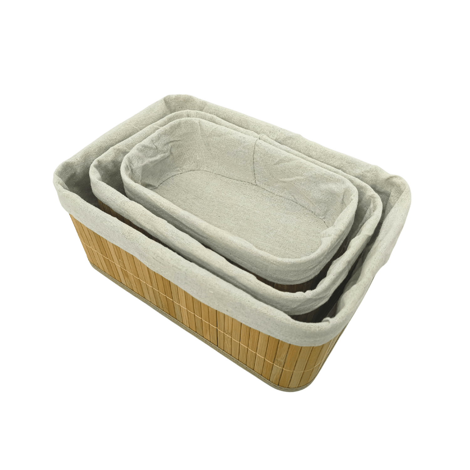 3-Piece Multi Size Bamboo Storage Basket Set (Rectangle)– Eco-Friendly, Lined, Multipurpose Organizers