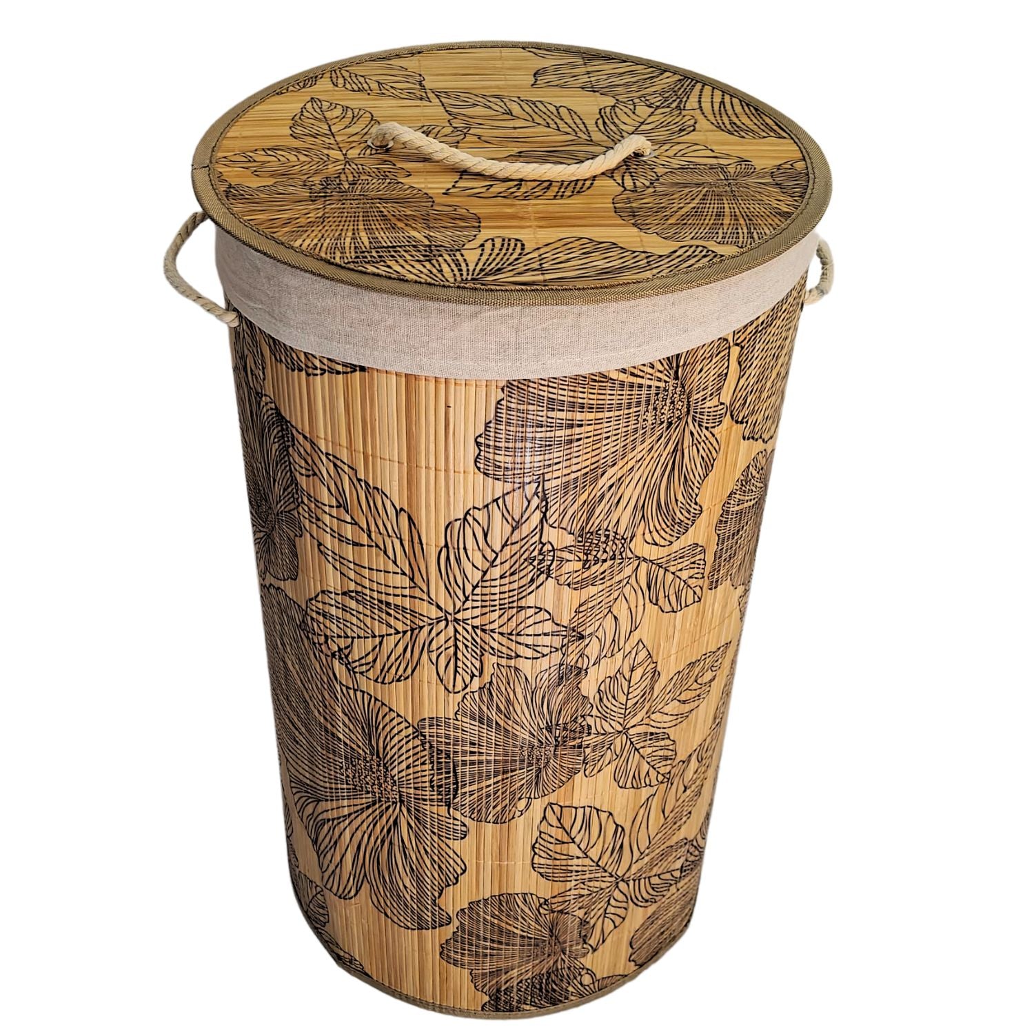 Bamboo Laundry Basket with Lid (60 cm X 40 cm X 30 cm)