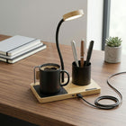 5 in 1 Bamboo Desk Organiser with LED Lamp