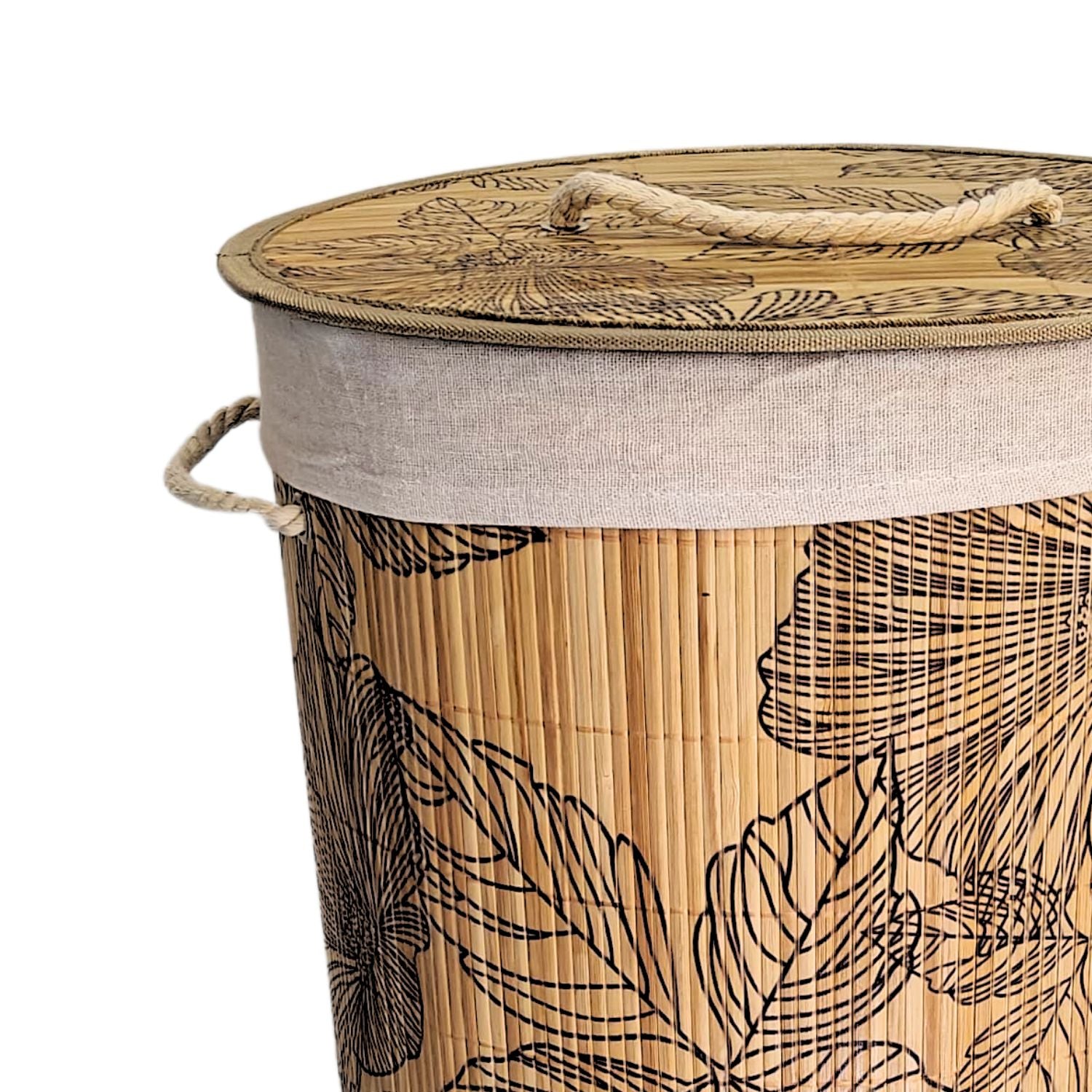 Bamboo Laundry Basket with Lid (60 cm X 40 cm X 30 cm)