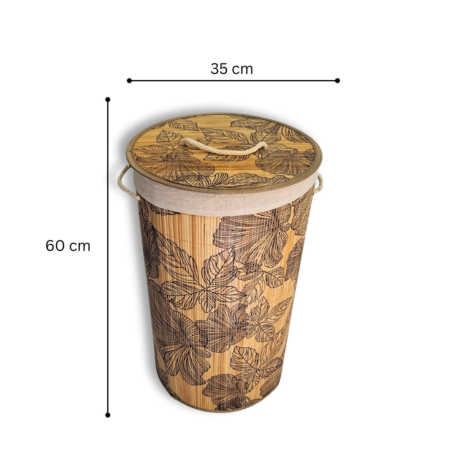 Bamboo Laundry Basket with Lid (60 cm X 40 cm X 30 cm)