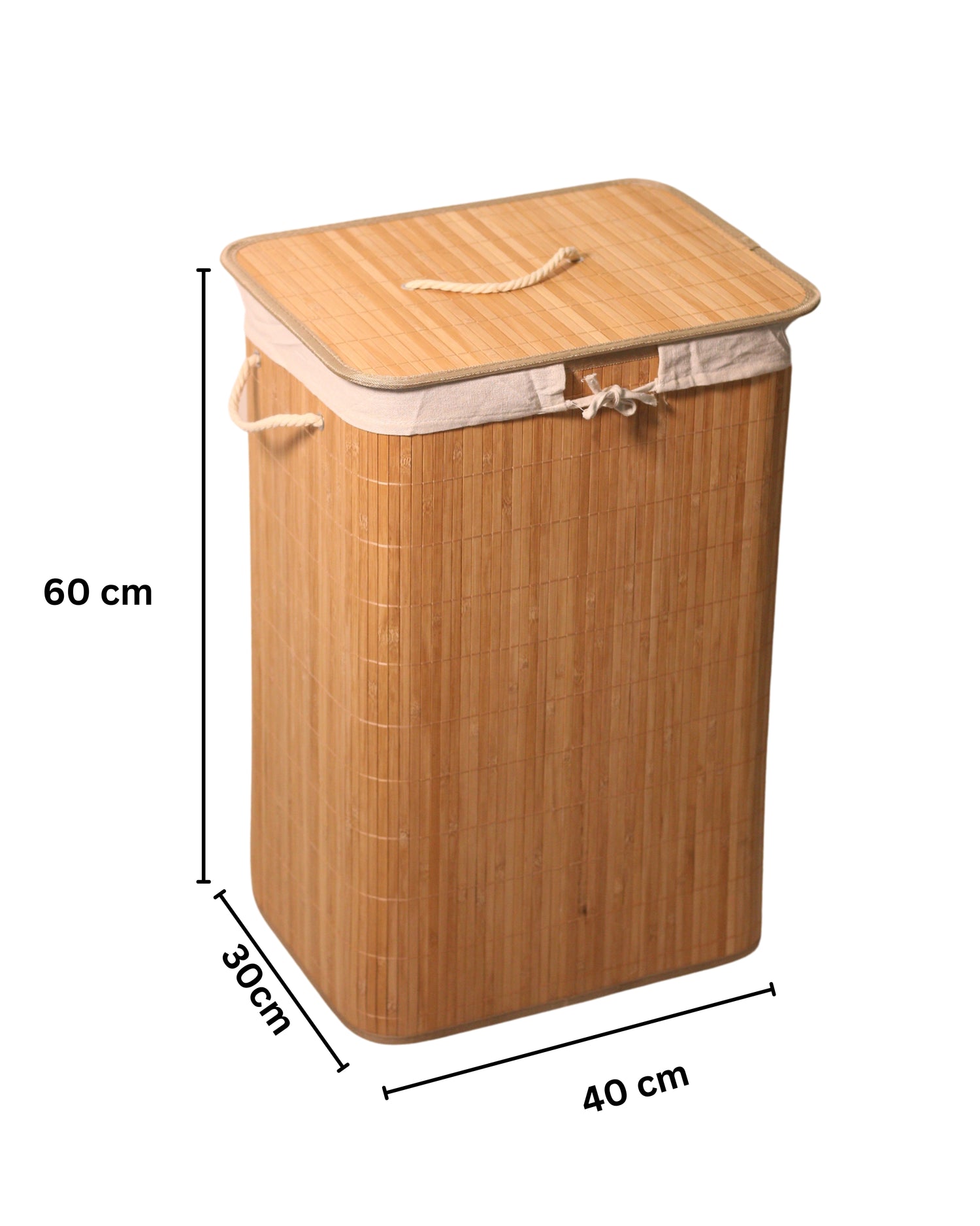 Bamboo Laundry Basket with Lid (60 cm X 40 cm X 30 cm)