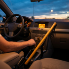 Bamboo Safety Stick resting beside the driver's seat in the car