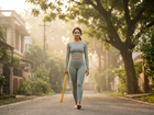 Walking a quiet dawn road with the Bamboo Safety Stick in hand