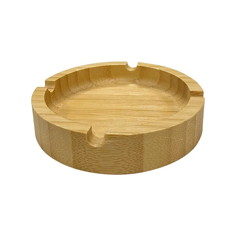 Round Bamboo Ashtray with Cigarette Rests (Pack of 2)