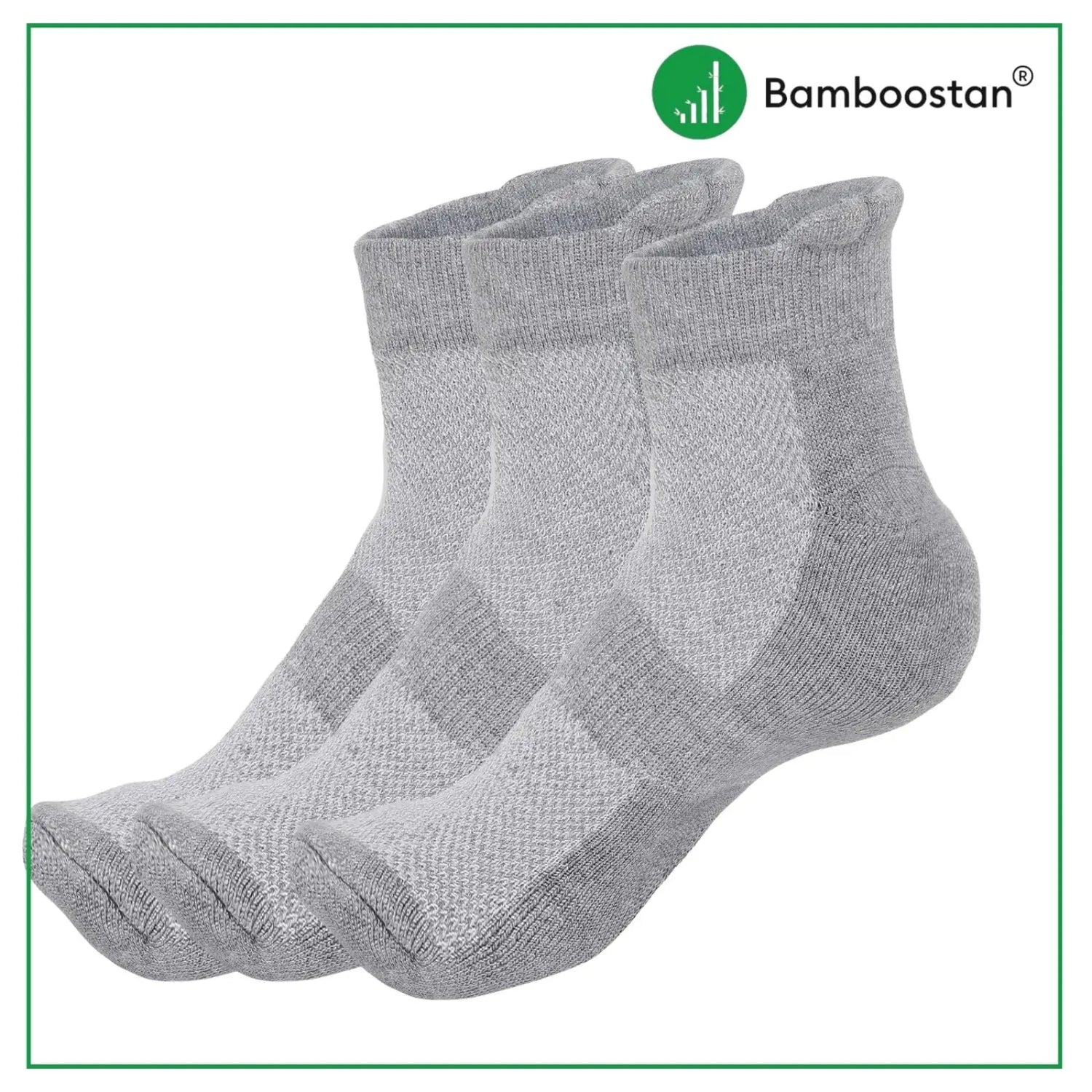 Three pcs of gray socks with Bamboostan logo on a white background