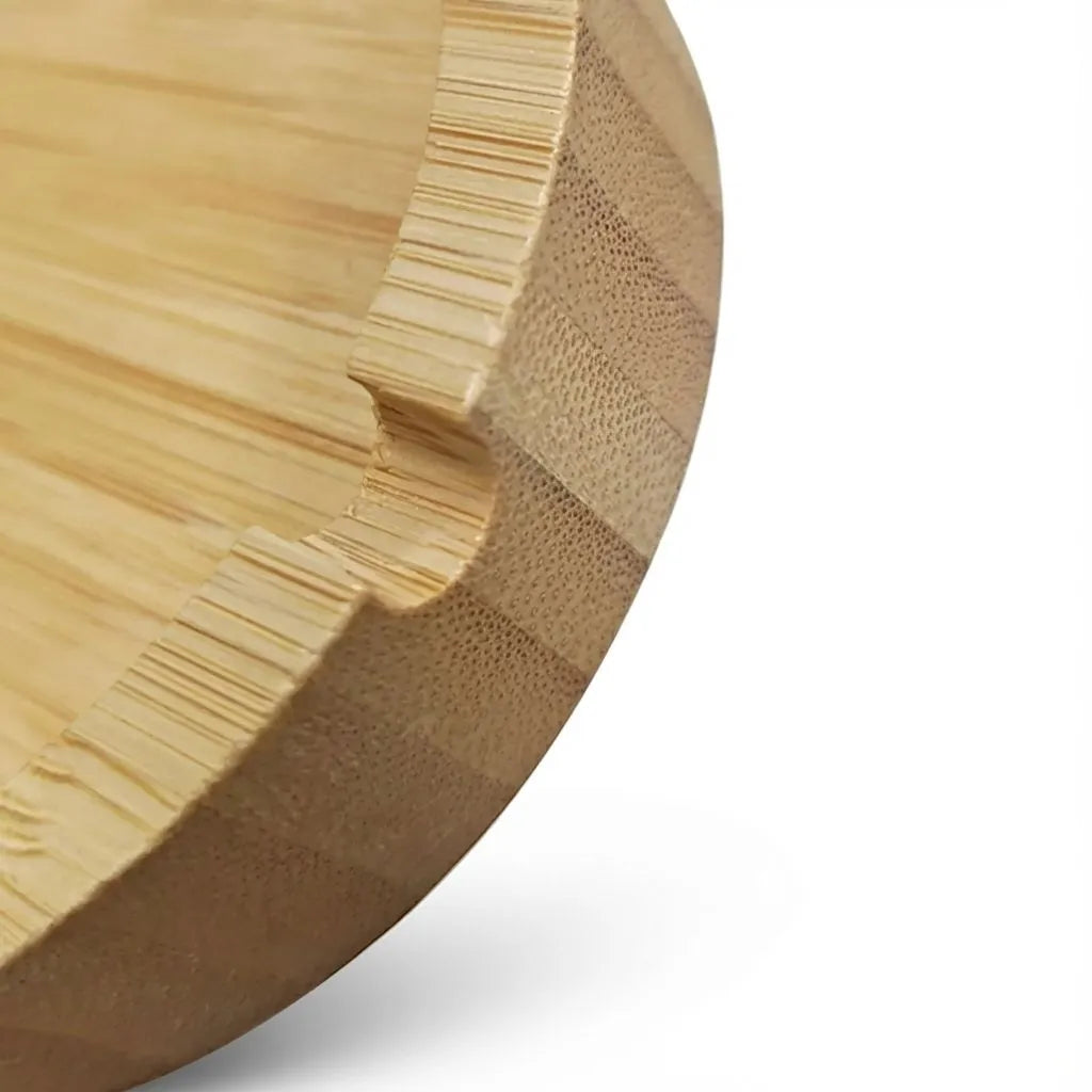 Close-up of a bamboo surface with a textured edge on a white background