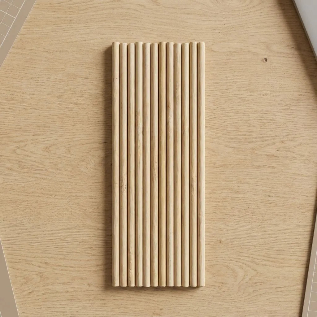 Set of bamboo stick on a light wood surface