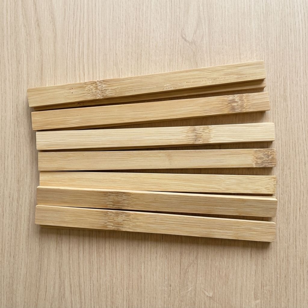 Bamboo slats on a wooden background