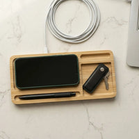 Bamboo Desk Organiser with Wireless Charging