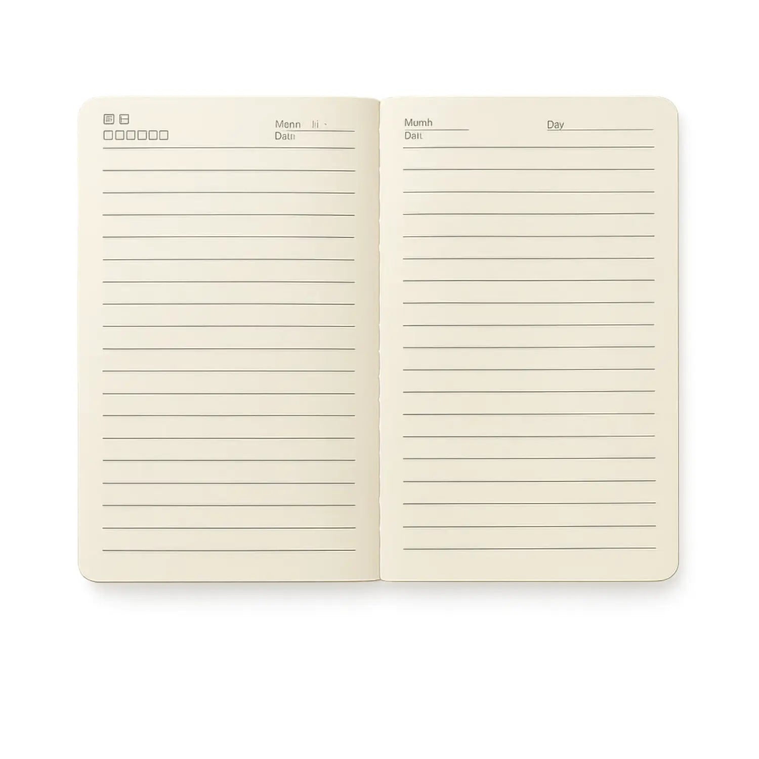 Open notebook with lined pages on a white background