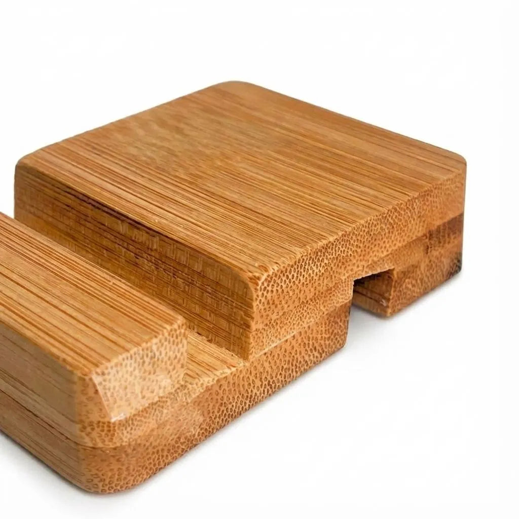 Bamboo Mobile Tablet Stand showcases a sleek, eco-friendly design crafted from natural bamboo for device support.