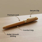 Bamboo Roller Pen with secure clip, comfort grip, and premium look for roller-smooth writing experience.