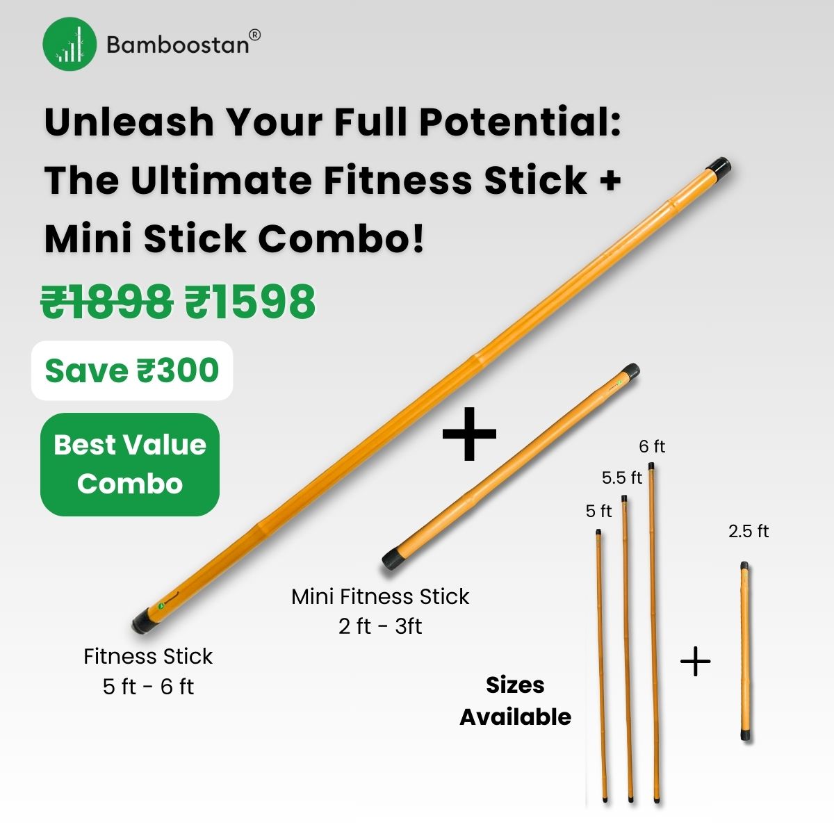 Bamboo Yoga Stick and Mini Fitness Stick combo for improved posture and wellness routine.