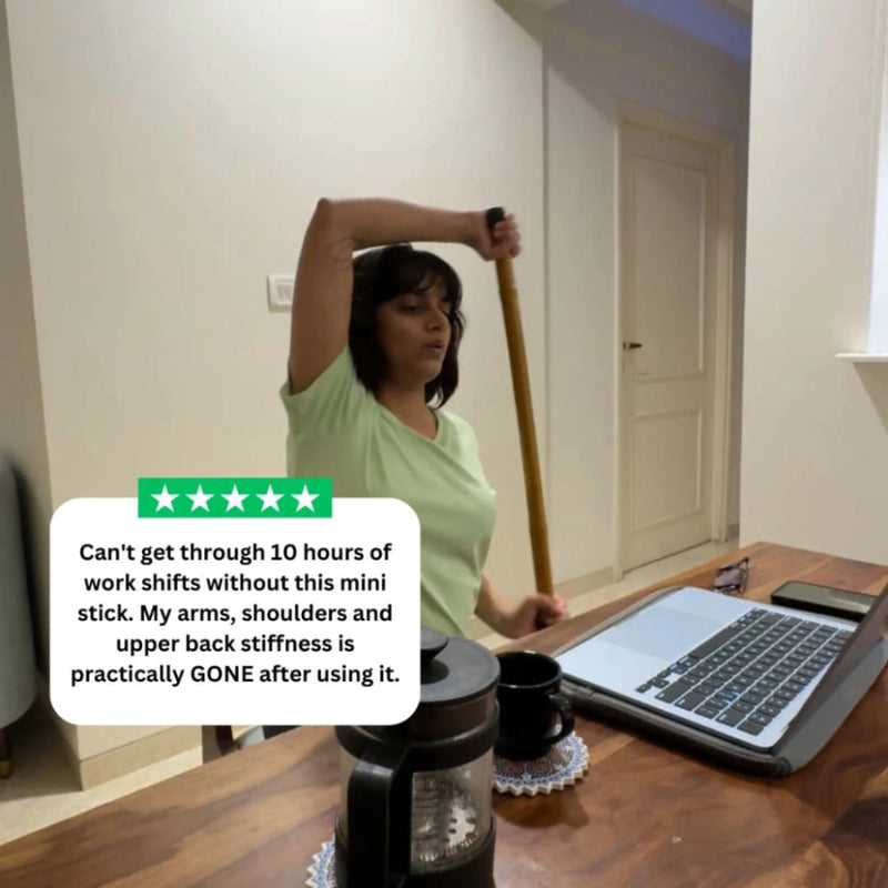 Customer using Bamboo Posture Stick