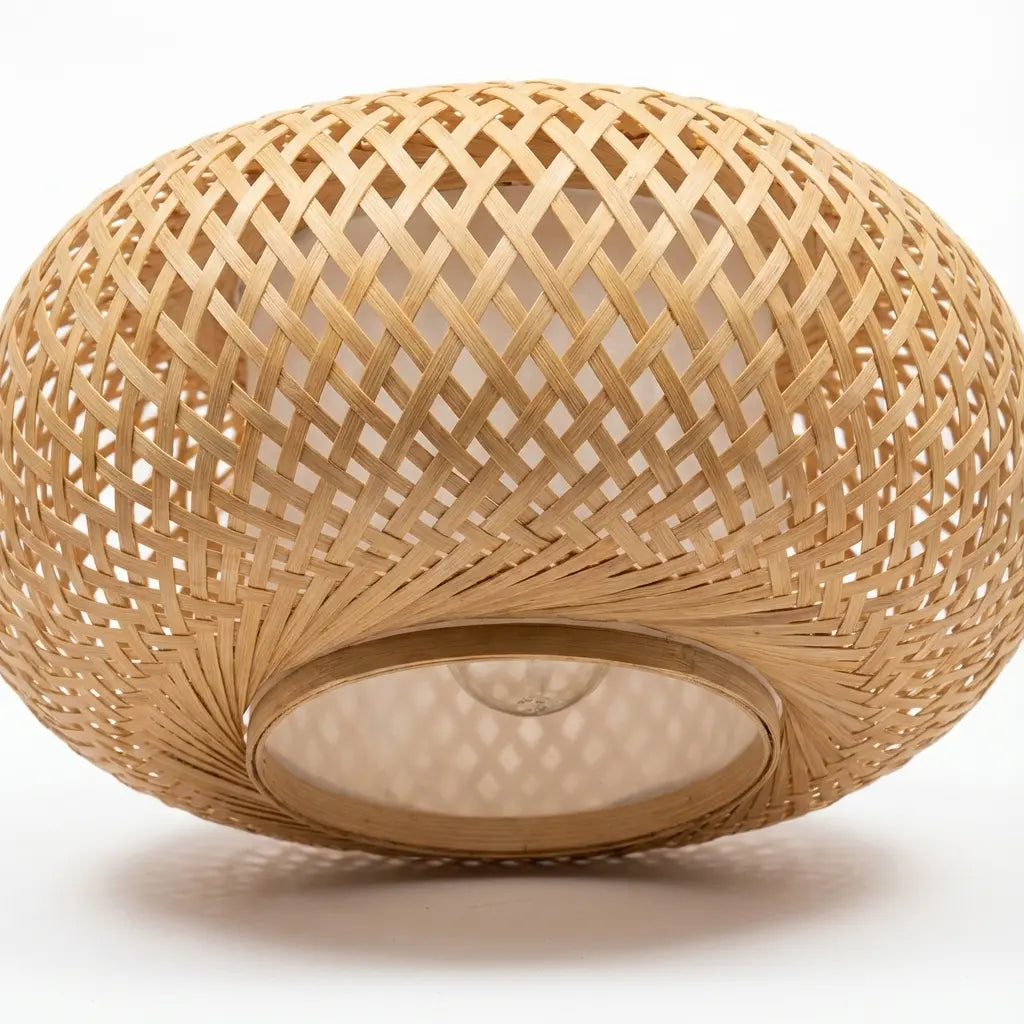 Woven bamboo lamp on a white background