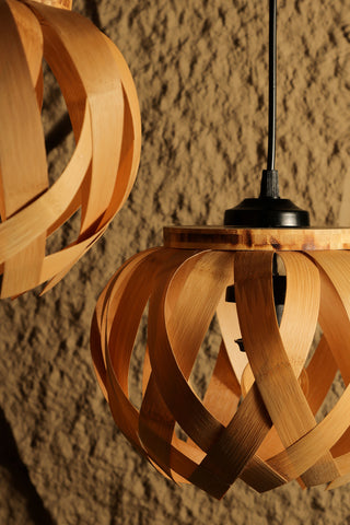 Peach Bamboo Pendant Lamp – Handcrafted Spiral Design for Modern Interiors