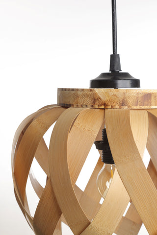 Peach Bamboo Pendant Lamp – Handcrafted Spiral Design for Modern Interiors