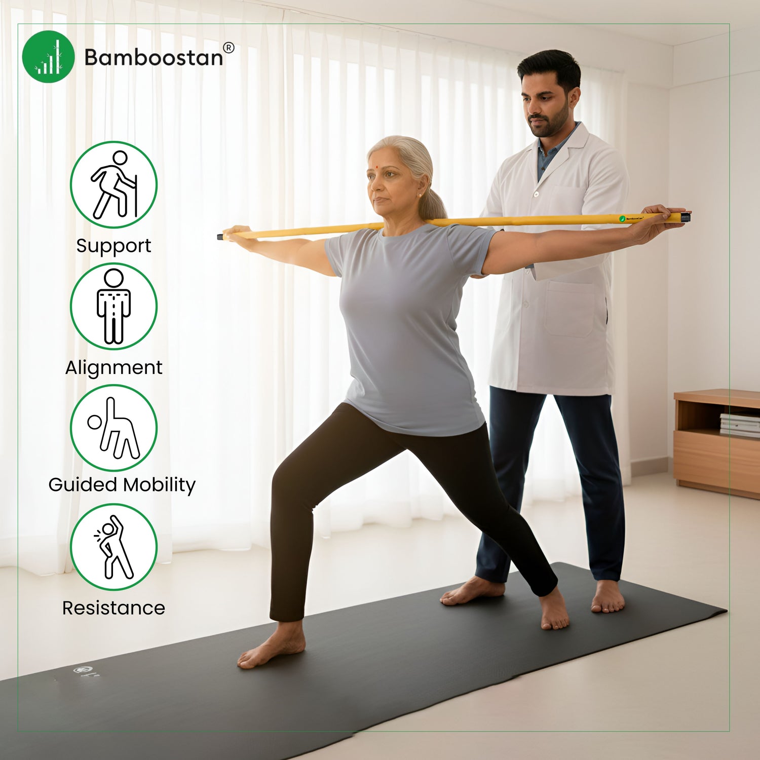 Bamboo Physiotherapy Stick – Bamboo stick for support, guided mobility and alignment